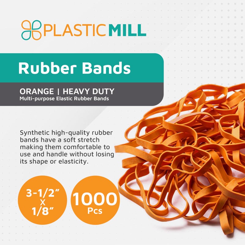 PlasticMill Orange Rubber Bands Size 33 (3 1/2" x 1/8") - #33 Colored Rubber Bands Office Supplies - Strong, Elastic Bands for Crafts, Balloon Garland, Cash, File Folders (1,000-Pack) - Image 2